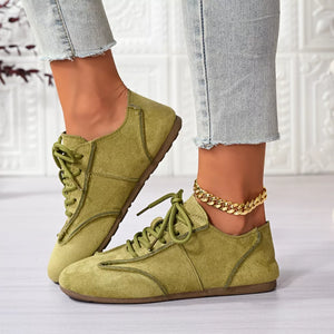 Lace Up Round Toe Sneakers in Brown, side view