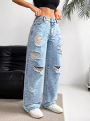 High-waisted Distressed Wide-leg Jeans