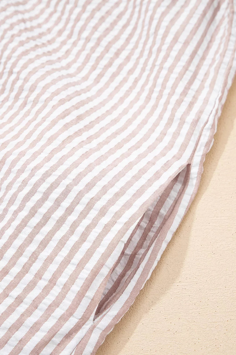 Stripe Frilled Collar Half Sleeve Shirt Dress, model styling view