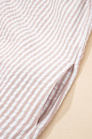 Stripe Frilled Collar Half Sleeve Shirt Dress, model styling view