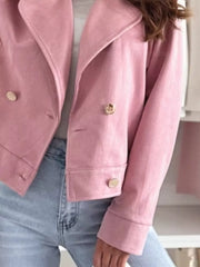 Chic Double-breasted Cropped Jacket in Dusty Pink, view 12