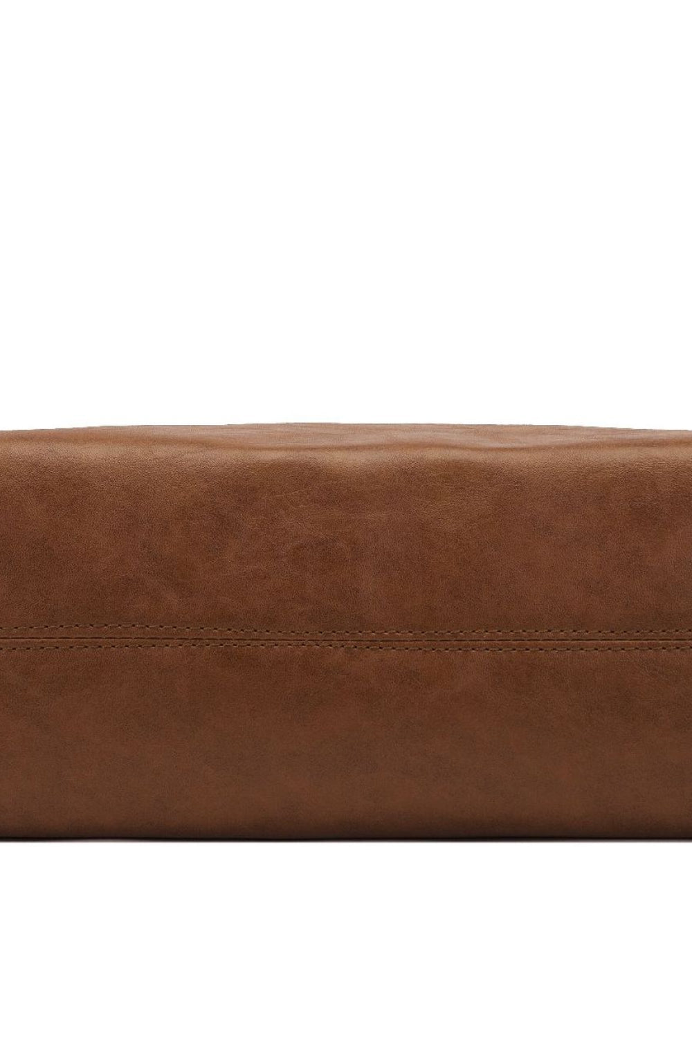 Earthy slouchy shoulder bag in chocolate brown faux leather with double stitched detail.