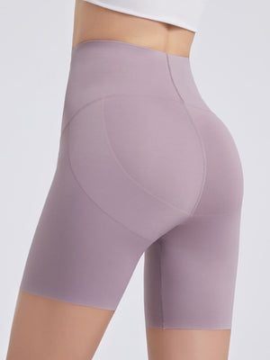 Sculpted contour high-waist bike shorts in Lilac with seamless detailing.