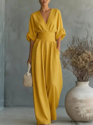 Full Size Half Sleeve Wide Leg Jumpsuit, fit detail