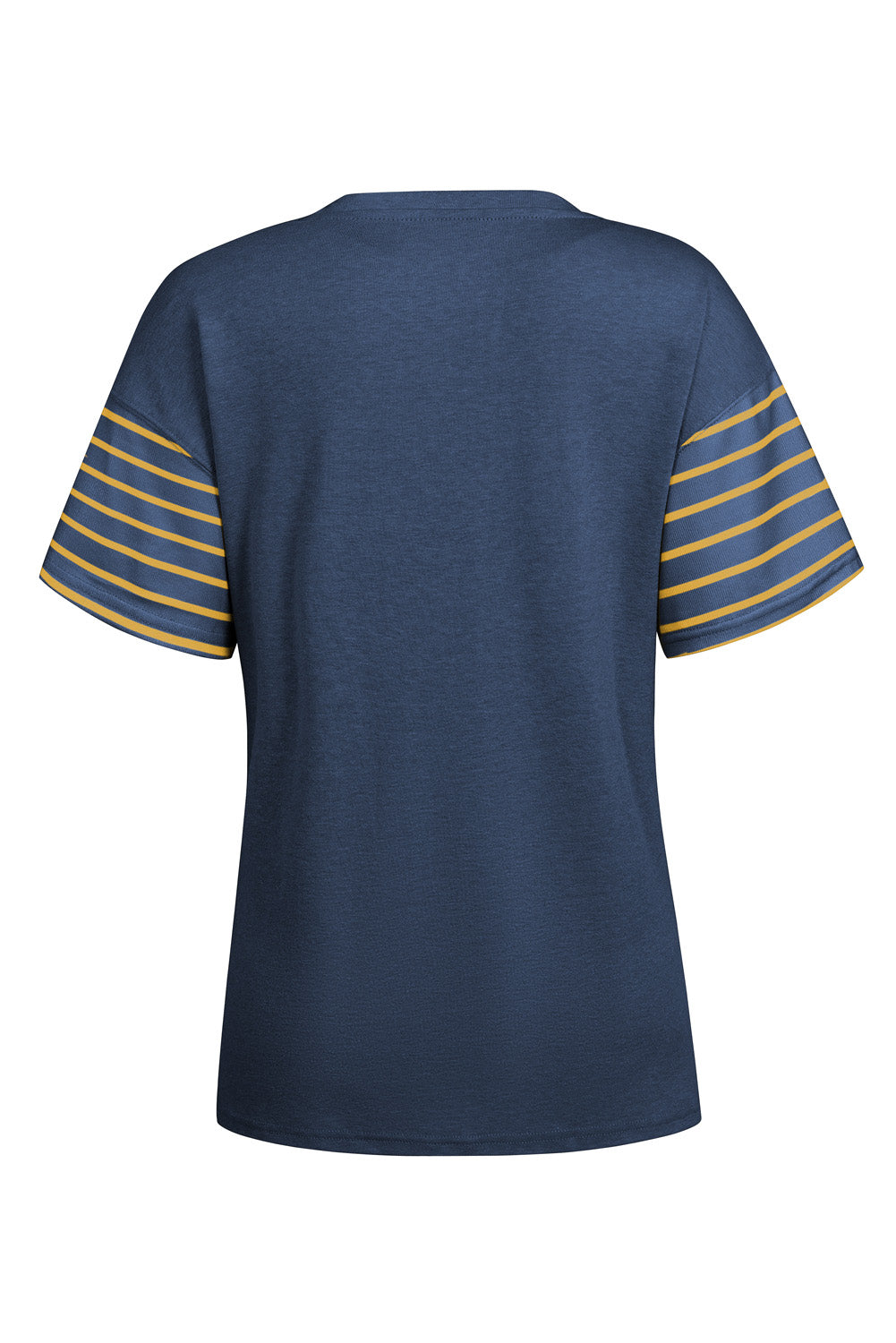 Dark Navy raglan tee with yellow striped sleeves