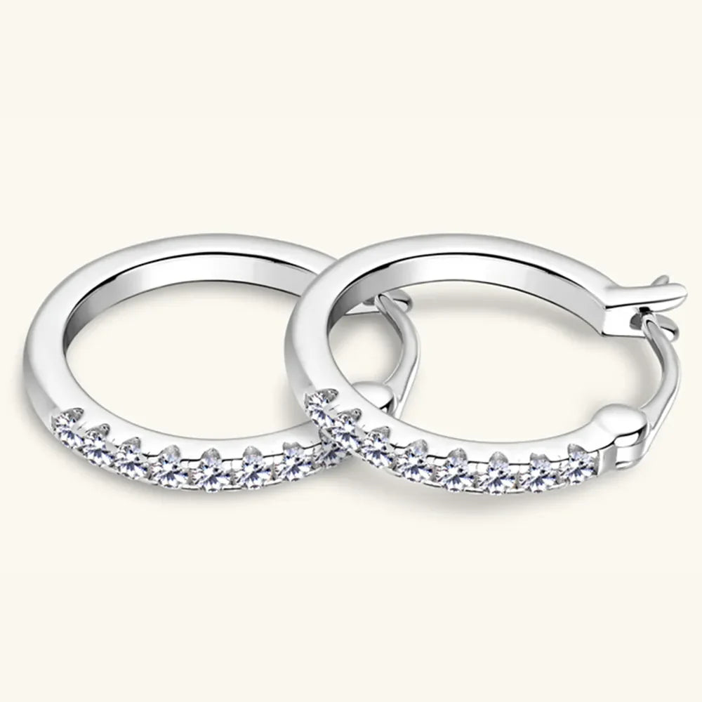 Silver pave-set mini hoop earrings with clear stones