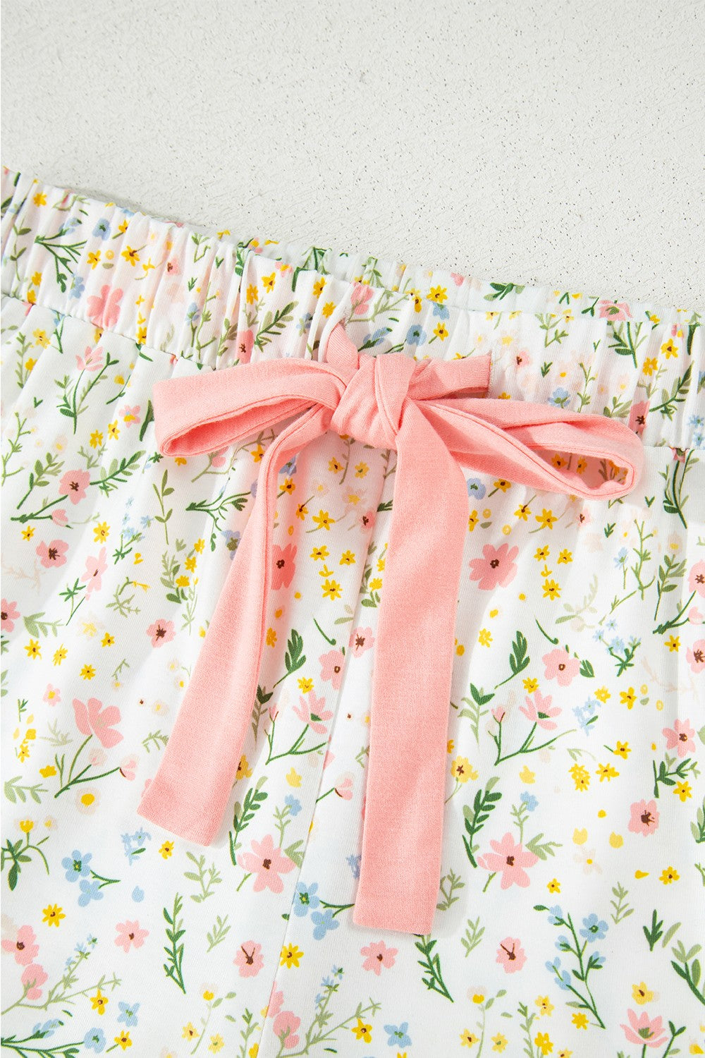 Pajama shorts with floral print and pink bow detail