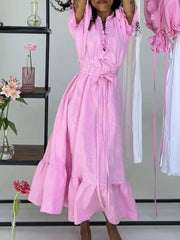 Frilled V-neck Tie-waist Maxi Dress