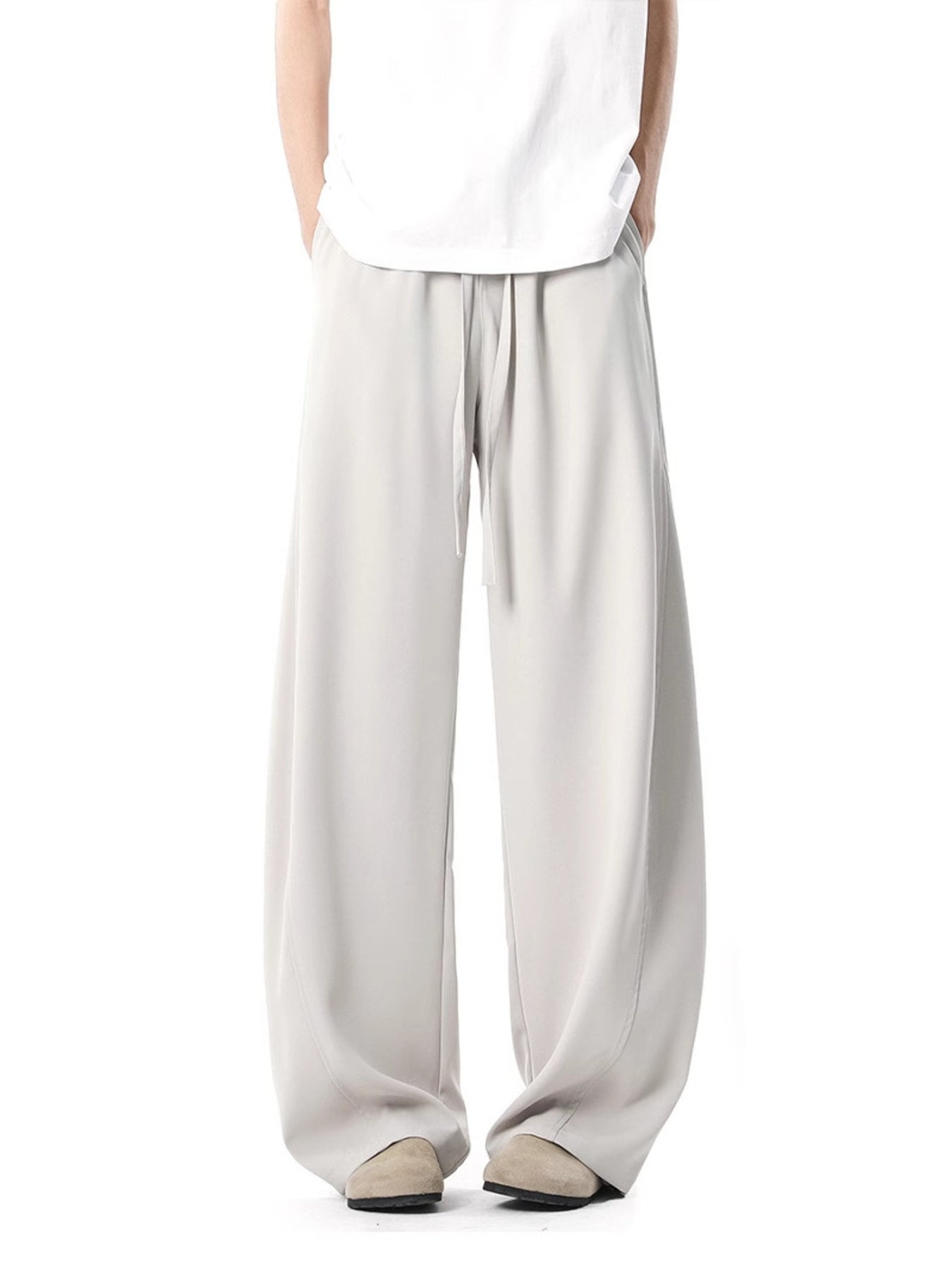Men's light gray relaxed wide leg sweatpants with drawstring waist