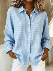 Plus Size Plaid Button Up Long Sleeve Shirt, close-up detail