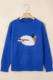 Duck Graphic Drop Shoulder Sweater in Royal Blue, product detail