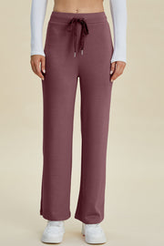 Soft drape wide leg lounge pants in Mauve with drawstring waist