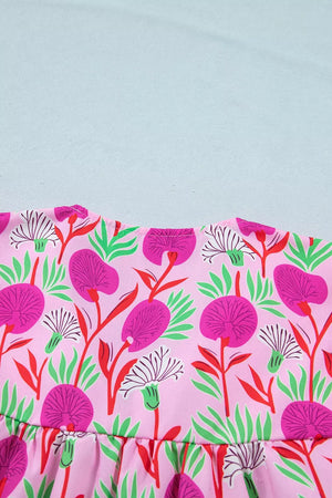 Floral Print Short Sleeve Tassel Tie Blouse in Fuchsia Pink, view 11