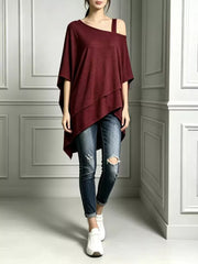 Full Size Asymmetrical Neck Short Sleeve T-shirt Plus Size in Navy, model styling view