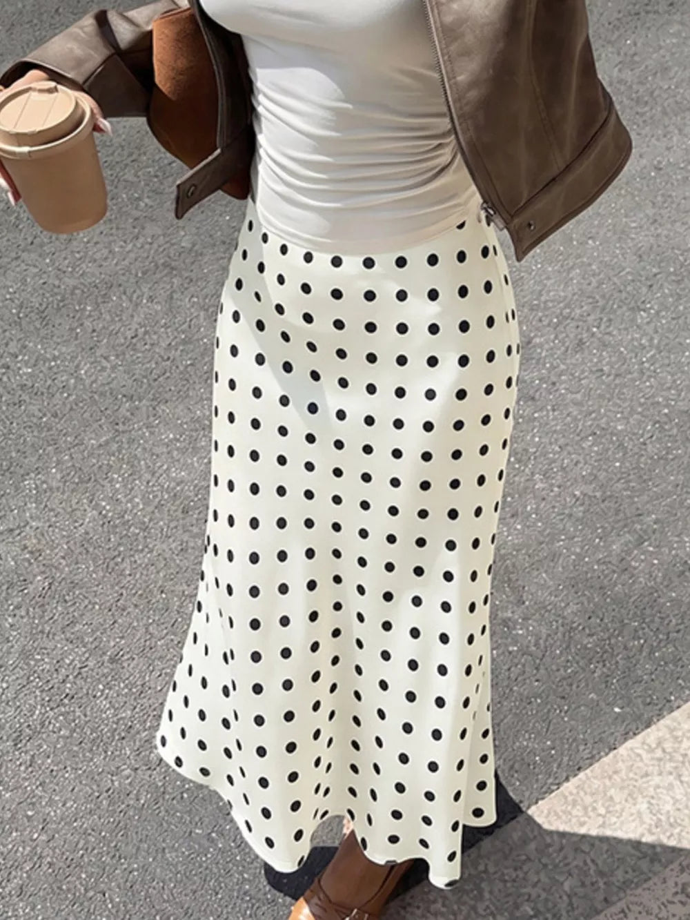 Polka Dot Midi Skirt in Orange-red, alternate angle