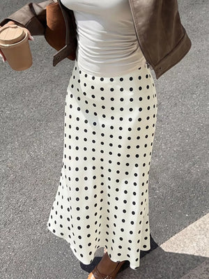 Polka Dot Midi Skirt in Orange-red, alternate angle