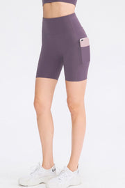 Mauve Sculpted Pocket Bike Shorts with phone pocket detail
