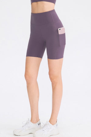 Mauve Sculpted Pocket Bike Shorts with phone pocket detail