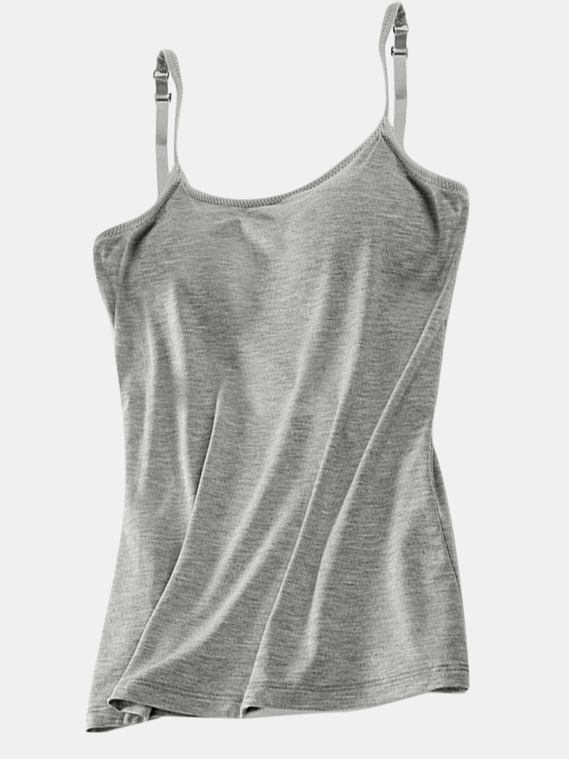 Gray soft-cup cami with adjustable straps and a scoop neckline