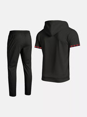 Men's Casual Short-sleeve Hoodie And Pants Set, back view