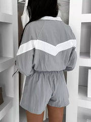 Zip Up Long Sleeve Outerwear And Shorts Set, back view