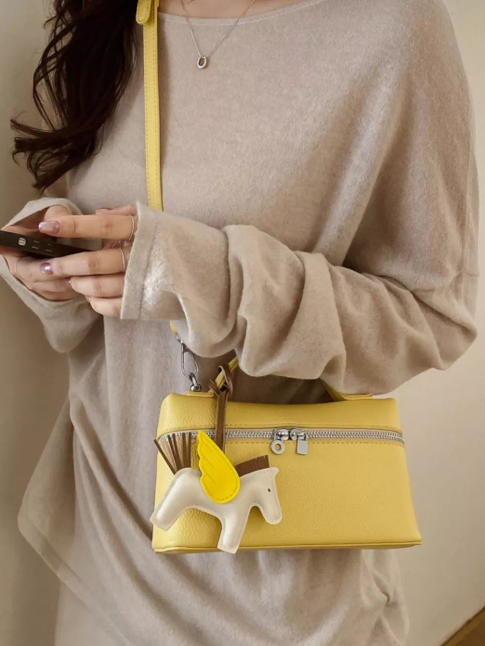 Adjustable Strap Crossbody Bag in Yellow, front view