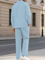 Men's Textured Long Sleeve Top And Pants Set, model styling view