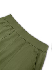 Moss green lounge pants with elastic waistband and stitched details.