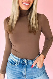 Sleek high neck slim-fit shirt in taupe or black.