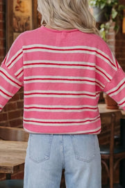 Striped Button-up Cardigan in Pink, fabric detail