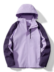 Men's lavender and dark purple waterproof jacket with hood and zip detail
