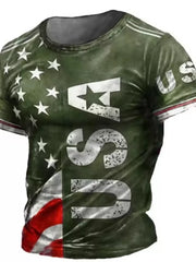 Men's Moss USA flag print crew neck t-shirt with distressed lettering.