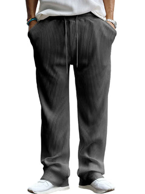 Dark gray textured wide-leg drawstring lounge trousers with pockets