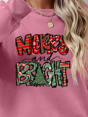 Festive graphic crewneck sweatshirt in blush pink with Merry and Bright Christmas tree print