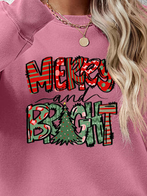 Festive graphic crewneck sweatshirt in blush pink with Merry and Bright Christmas tree print