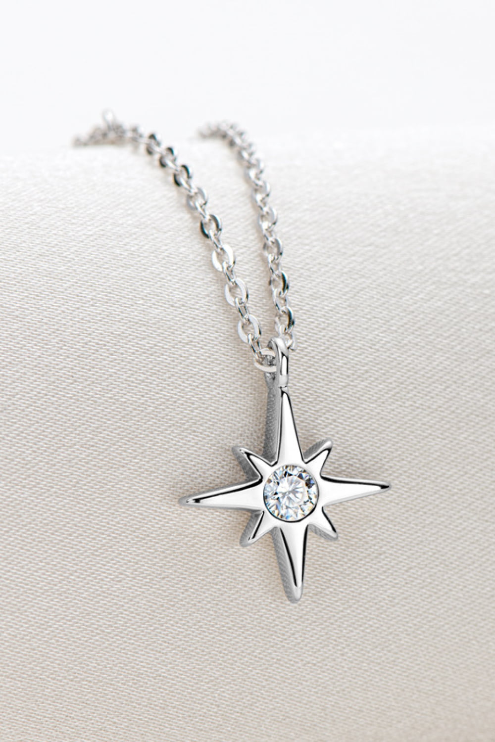 Silver celestial compass pendant necklace with moissanite charm