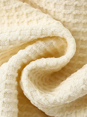 Beige waffle knit toddler tee and shorts set fabric detail