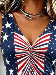 American Flag Print V-neck Sleeveless Tank Plus Size in Red, fit detail