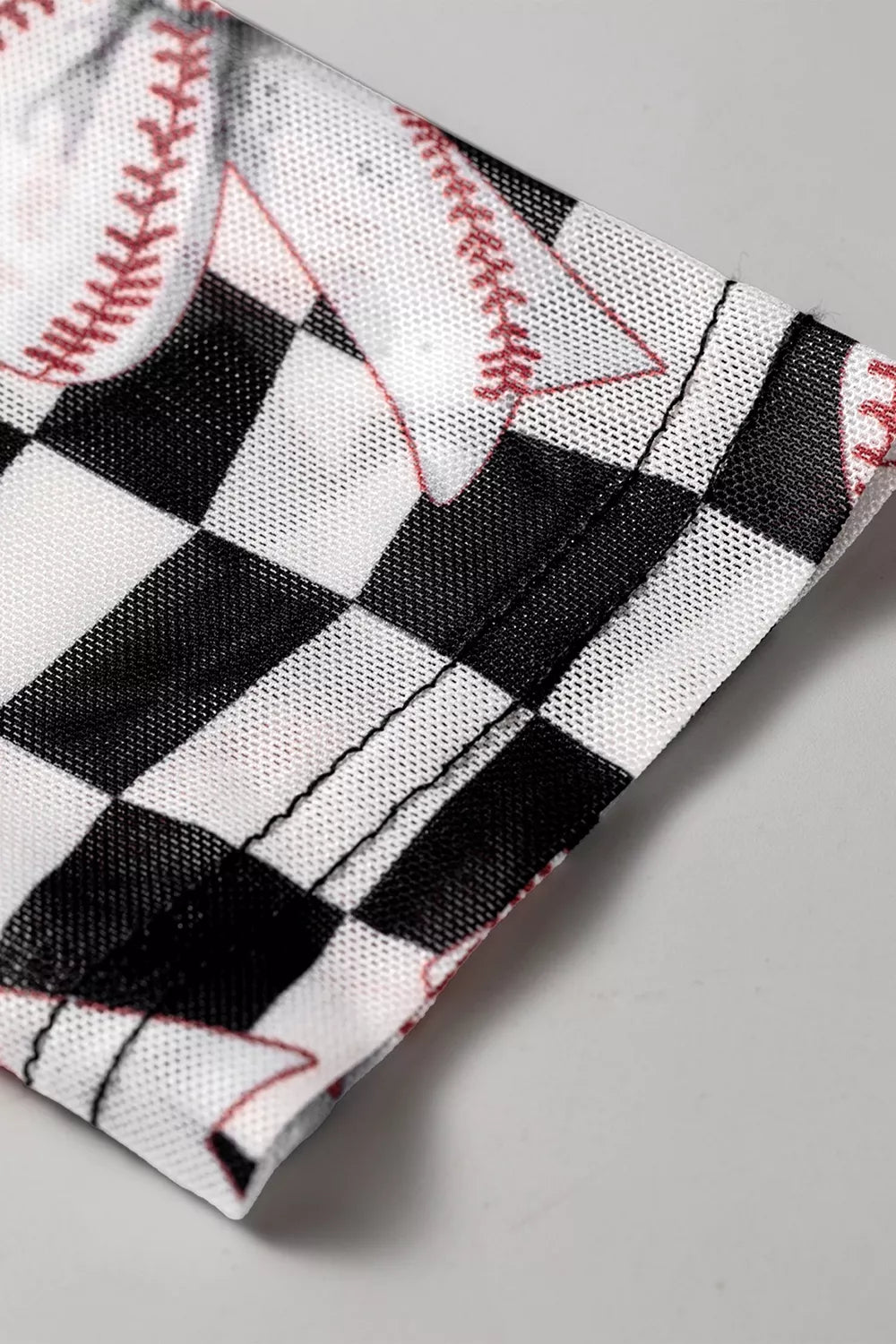 Checkered Baseball Bow Print Mesh Top in Black, alternate angle