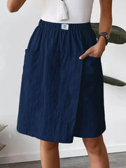 Elastic Waist Wrap Skort in Light Gray, fabric detail