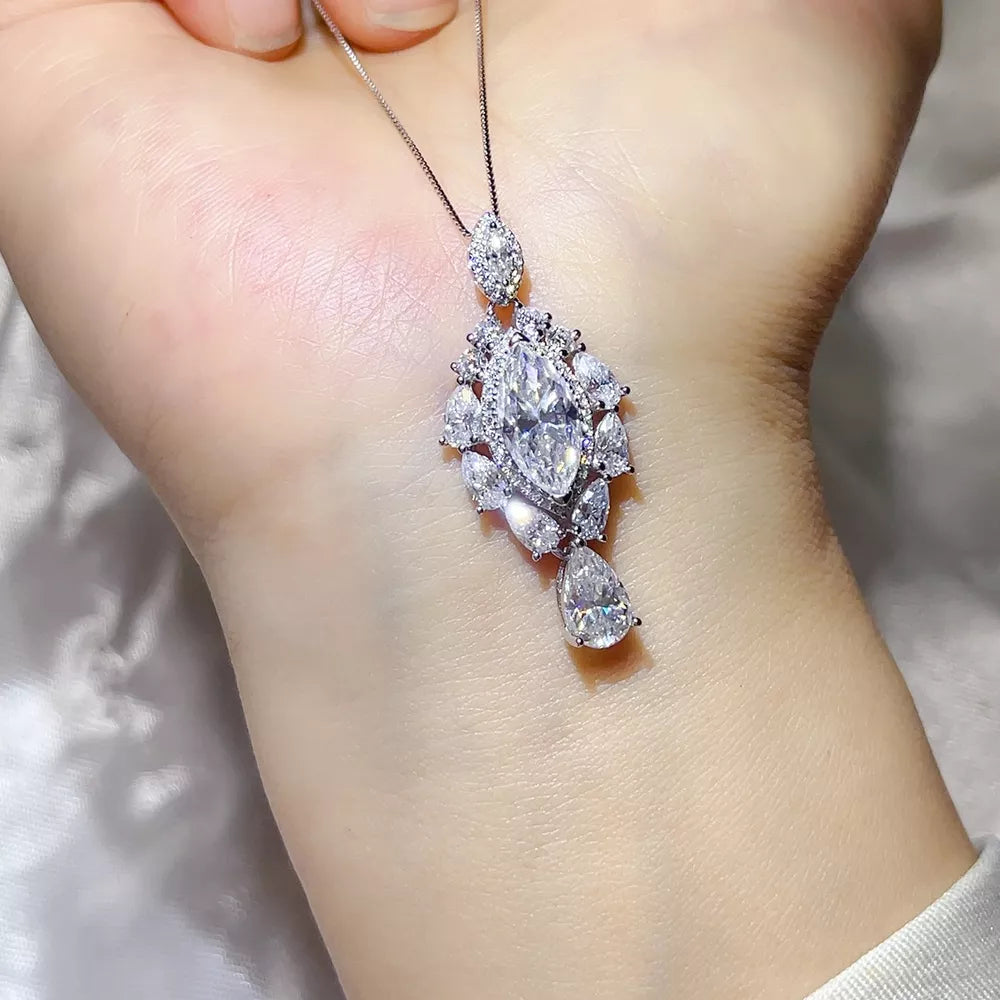 3 Carat 925 Sterling Silver Moissanite Pendant Necklace, front view