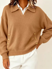 Collared Button-front Knit Sweater in Pink