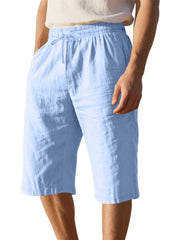 Men's Casual Drawstring Bermuda Shorts Plus Size in Light Blue, fabric detail