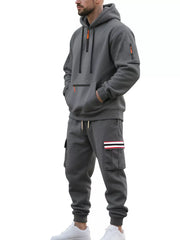 Men's Casual Half-zip Hoodie And Cargo Pants Set in Navy Blue, alternate angle