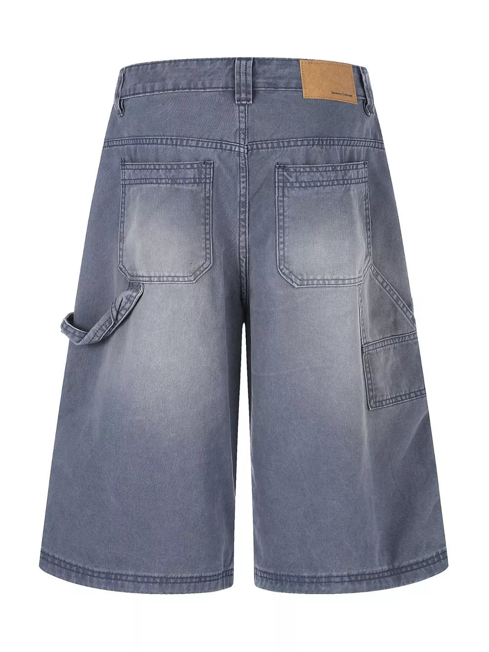Men's Distressed Wide-leg Denim Capris in Blue, close-up detail