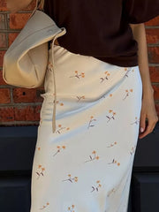 Delicate Floral Satin Midi Skirt