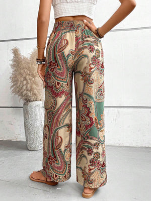 Paisley palazzo trousers in multicolor with drawstring waist and wide leg
