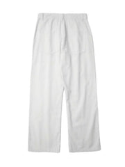 Men's white relaxed fit cotton chino pants with back pockets.