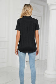 Dark Gray V-neck polo shirt with short sleeves and a back pleat detail.