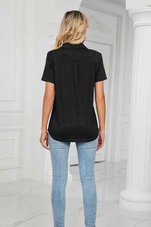 Dark Gray V-neck polo shirt with short sleeves and a back pleat detail.
